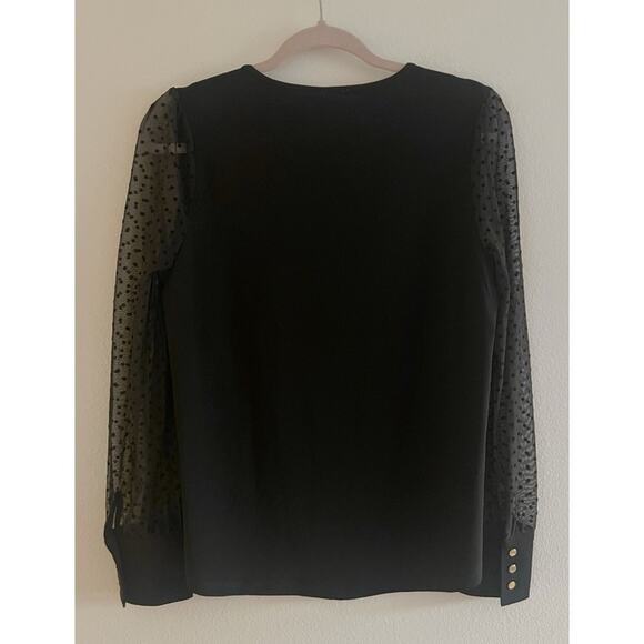 NWT Anne Klein Polka Dot Sheer Sleeves Black Blouse Small - Picture 2 of 10
